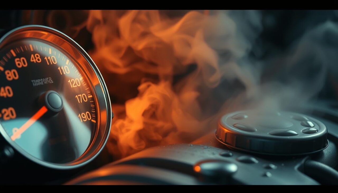 temperature gauge spikes steam sweet smells visible leaks